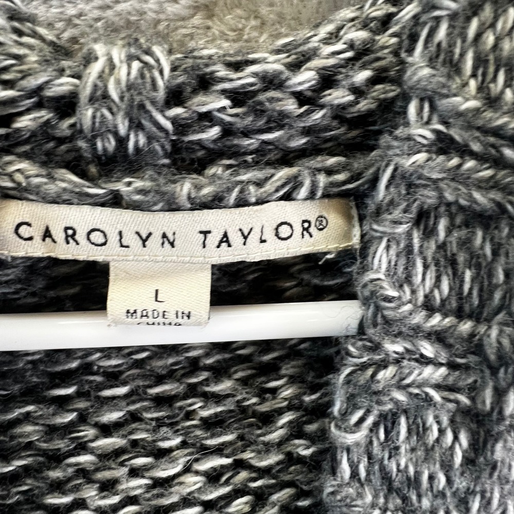 Carolyn Taylor Womens‎ L Gray Marled Knit Hooded Cardigan Grandma Gorpcore Cozy - Picture 4 of 6